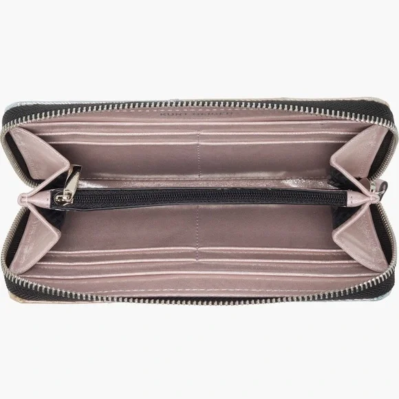 NWT Kurt Geiger Metallic Suede Leather Stripe Brixton Lock Zip Wallet - Picture 10 of 12